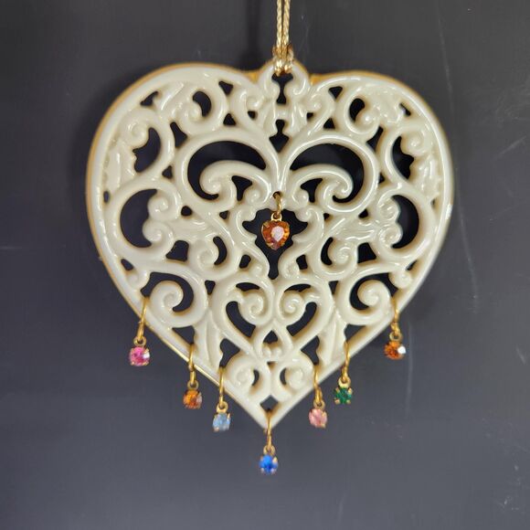 Lenox Mothers Heart Pierced Jeweled Christmas Ornament Hanging Crystals VTG Box - Picture 1 of 7